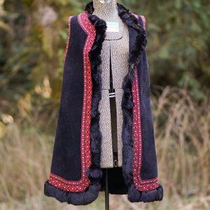 Vintage Leather Fur lined long vest